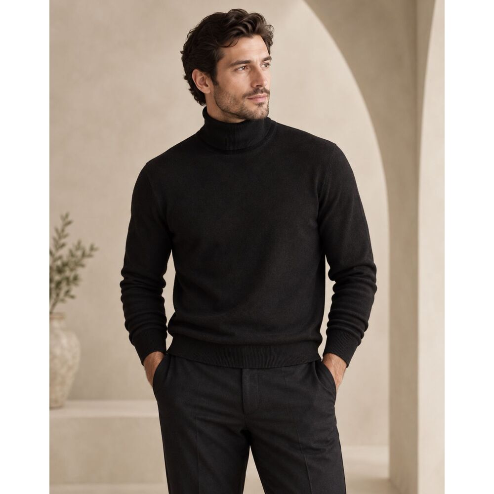 Banana Republic 100% Merino Wool Black Turtleneck Men’s XL Sweater Baruffa Italy